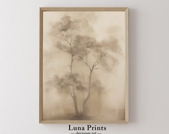 Muted Trees Painting, PRINTABLE ART, Landscape in Neutral Tones