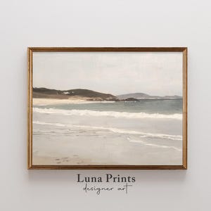 Muted Beach Landscape Painting, PRINTABLE ART Neutral Coastal Beach Landscape, Art for Living Room, Art for Bedroom, Summer Wall Art