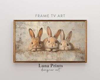 Rustic Bunny Frame TV Art, Neutral Spring Bunny Frame TV Art, Easter Frame TV Screensaver  | TV11-412