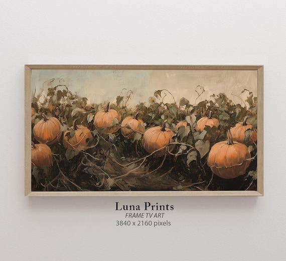 Pumpkin Patch Art for Frame TV, DIGITAL DOWNLOAD, Frame Tv Fall Art, Vintage Autumn Landscape, Halloween Samsung Frame Tv Screensaver