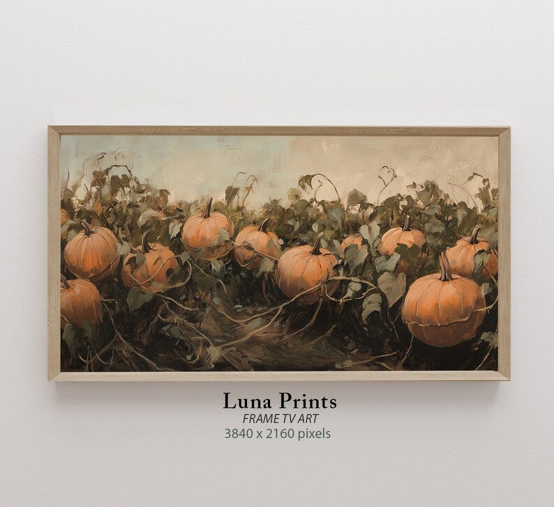 Pumpkin Patch Art for Frame TV, DIGITAL DOWNLOAD, Frame Tv Fall Art, Vintage Autumn Landscape, Halloween Samsung Frame Tv Screensaver image 1