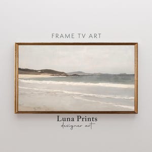 Muted Beach Landscape Frame TV Art, Neutral Vintage Landscape Art for Frame TV Screensaver, Coastal Painting Digital Download TV