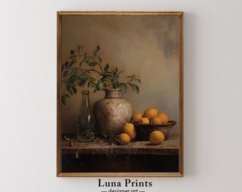 Peinture vintage de nature morte de citrons, ART IMPRIMABLE, art vintage de nature morte de fruits