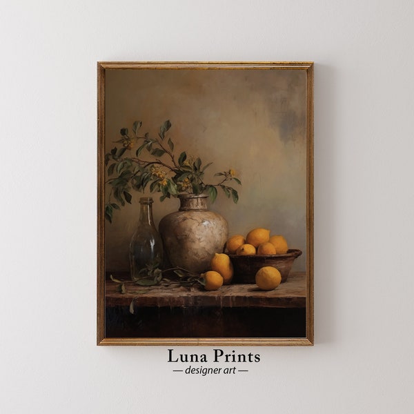 Pintura de bodegones de limones vintage, ARTE IMPRIMIBLE, Arte de bodegones de frutas vintage