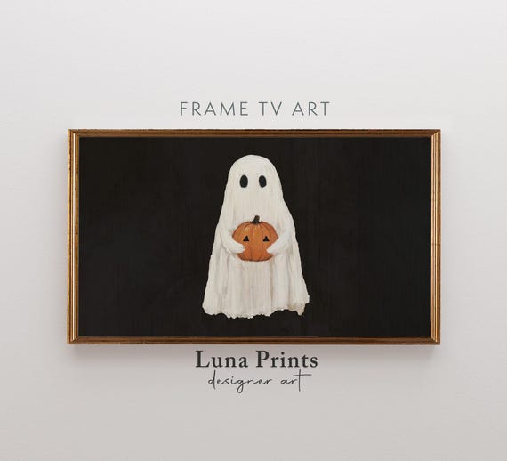 Ghost Frame TV Art, Modern Ghost Pumpkin Art for Frame Tv, DIGITAL DOWNLOAD,  Neutral Halloween Art for Tv, Cute Ghost Tv Screensaver