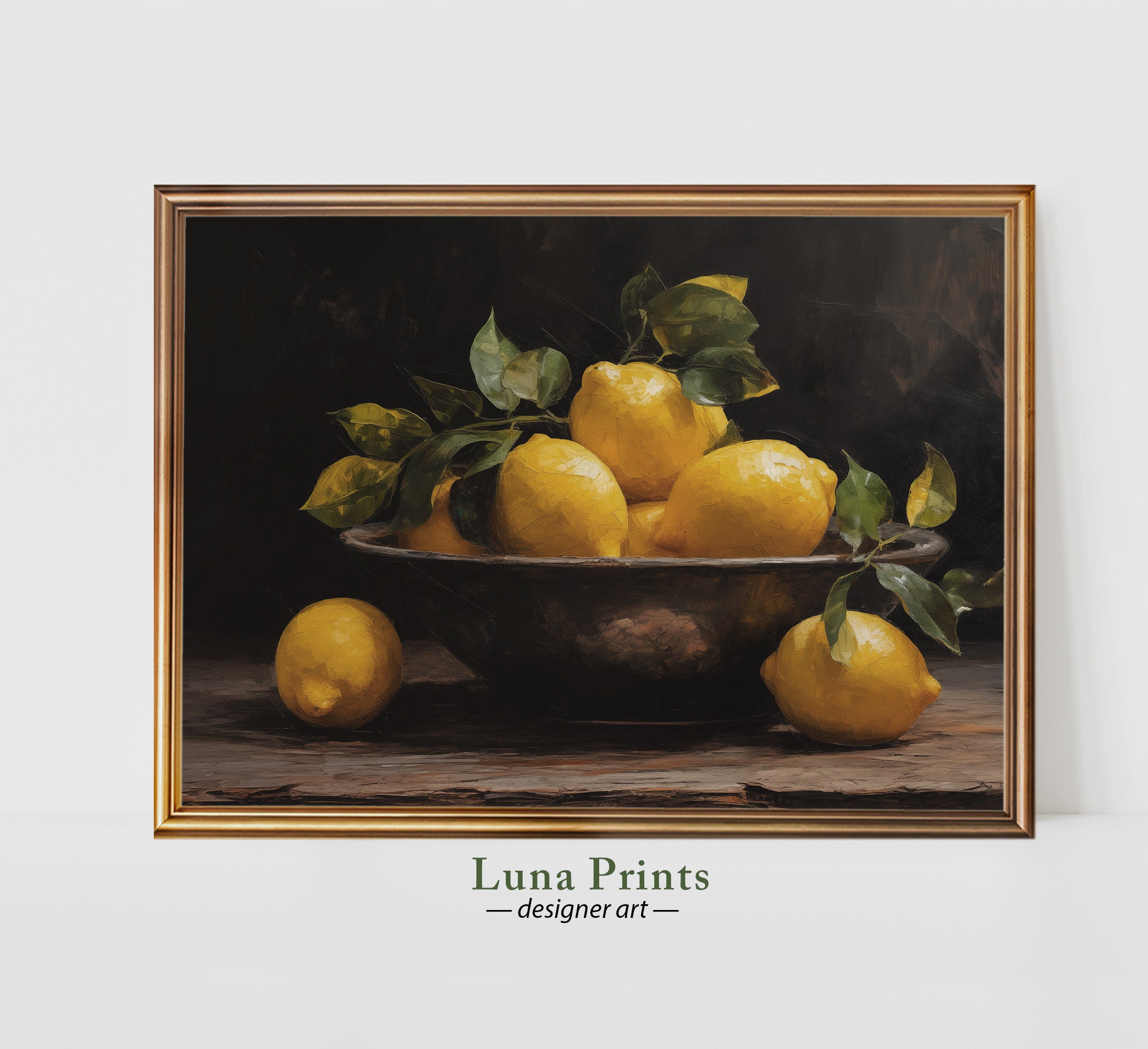 ムーディーなレモンの絵画 | 印刷可能なアート | ヴィンテージフルーツ