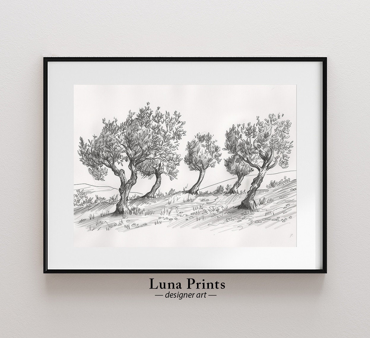 Vintage Olive Tree Sketch, PRINTABLE ART, Minimal Wall Art