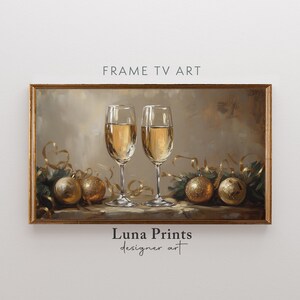 New Years Eve Frame TV Art, NYE Gold Champagne Painting Frame Tv Screensaver, Neutral Samsung Frame Tv New Years Party Art | TV10-394