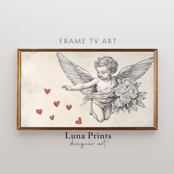 Valentines Day Frame TV Art, Cupid Frame TV Hearts Screensaver, Neutral Valentines Day Digital Download, Holiday TV | TV10-397