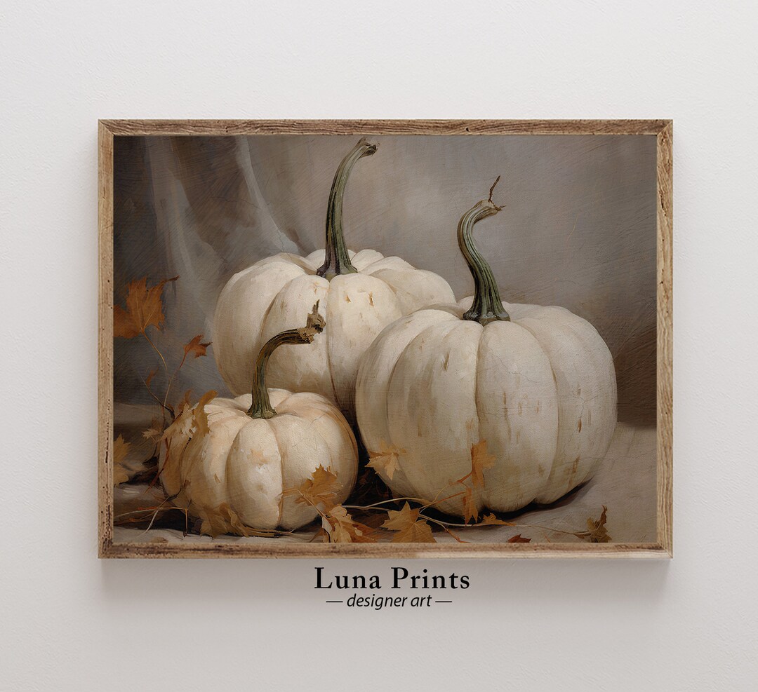 Rustic Pumpkin Painting | Vintage Still Life Art | Neutral Fall Artwork ...