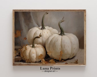 Rustic Pumpkin Painting | Vintage Still Life Art | Neutral Fall Artwork