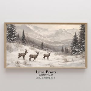 Winter Forest TV Art, Snowy Landscape, DIGITAL DOWNLOAD, Winter Frame Tv Art Painting, Deers in the Forest, Screensaver for Samsung Frame Tv