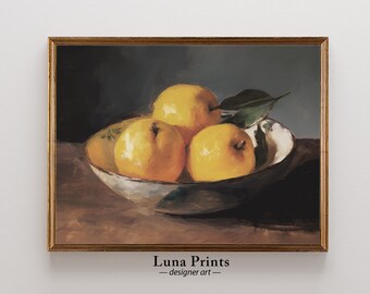 ムーディーなレモンの絵画 | 印刷可能なアート | ヴィンテージフルーツ