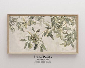 Olive Tree Drawing TV Art, Muted Toned Botanical, DIGITAL DOWNLOAD, Neutral Modern Organic Art for Samsung tv, Sage Green Tv Screensaver