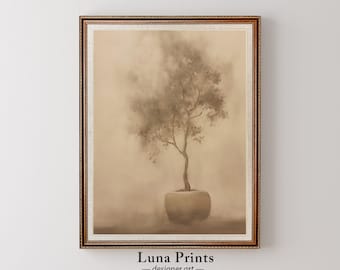Muted Olive Tree Sketch, PRINTABLE ART, Vintage Landscape Painting in Neutral Tones, Modern Organic Art for Bedroom