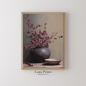 Burgundy Eucalyptus Stems Painting | PRINTABLE ART | Moody Floral Art | Vintage Fall Artwork