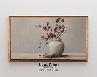 Burgundy Painting for Samsung Frame TV Art, DIGITAL DOWNLOAD, Fall Eucalyptus Art, Vintage Fall Tv Screensaver