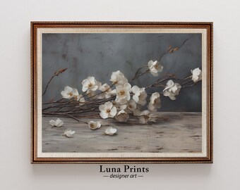 Autumn White Flowers Painting | PRINTABLE ART | Vintage Floral Still Life | Muted Fall Art