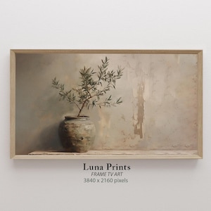 Rustic Olive Tree TV Art, Pottery Still Life Painting, DIGITAL DOWNLOAD, Neutral Modern Organic Art for Samsung tv