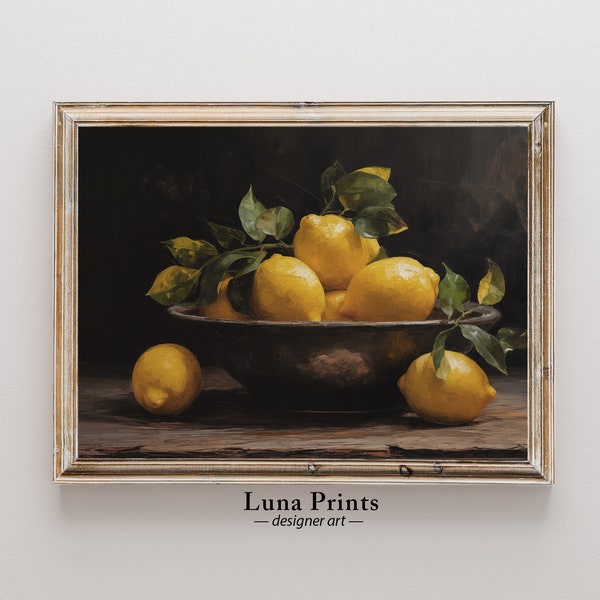 Moody Lemon Painting | PRINTABLE ART | Vintage Fruit Still Life