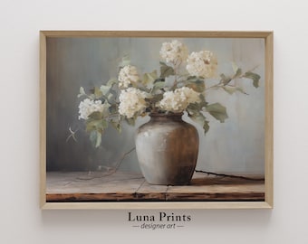 Hydrangeas in Vintage Vase Painting | PRINTABLE ART | Muted Toned Floral Art