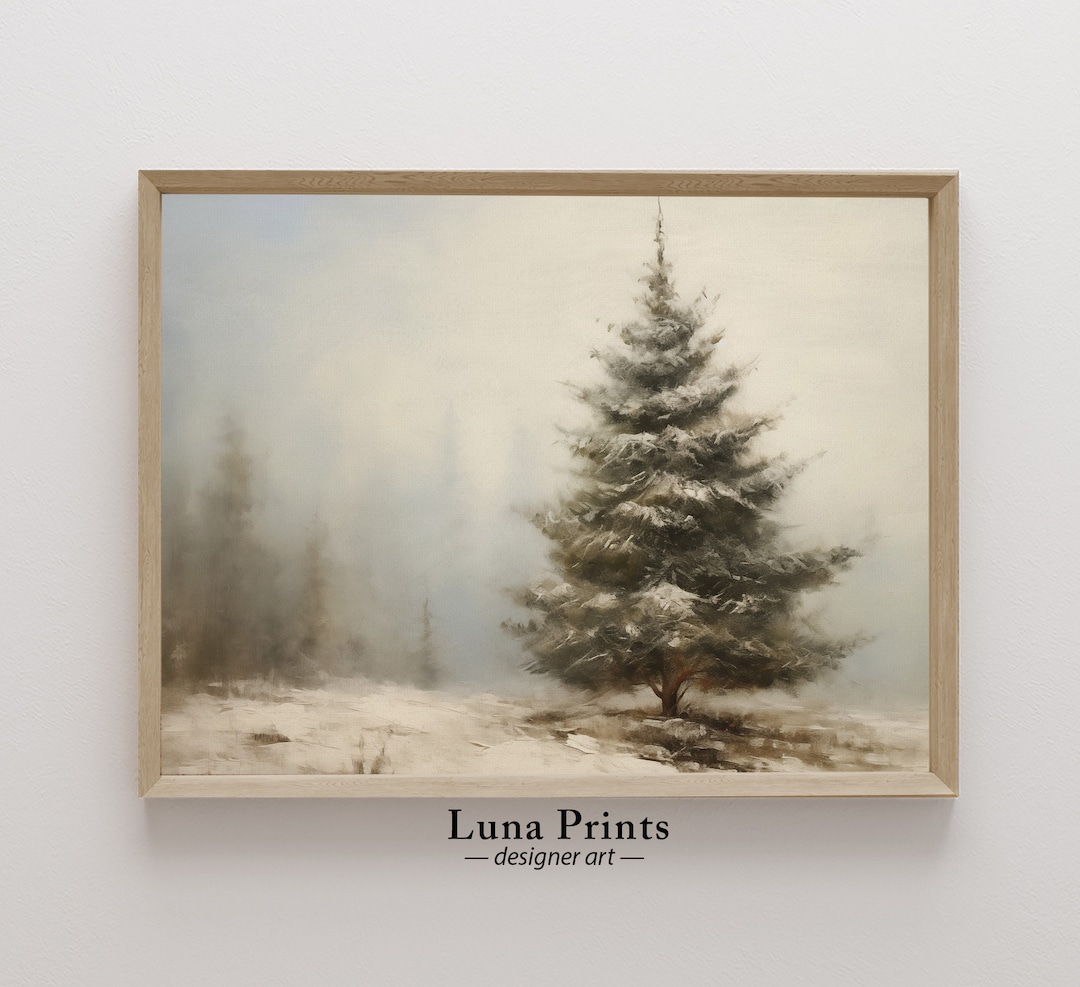 Winter Pine Tree Painting | PRINTABLE ART | Vintage Winter Landscape ...