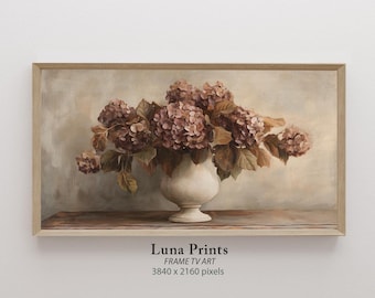 Fall Floral Frame TV, Autumn Hydrangea Stems Samsung Frame Tv Art, DIGITAL DOWNLOAD, Muted Toned Floral Painting for Tv
