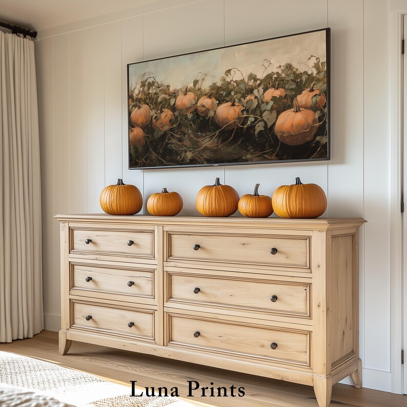 Pumpkin Patch Art for Frame TV, DIGITAL DOWNLOAD, Frame Tv Fall Art, Vintage Autumn Landscape, Halloween Samsung Frame Tv Screensaver image 5