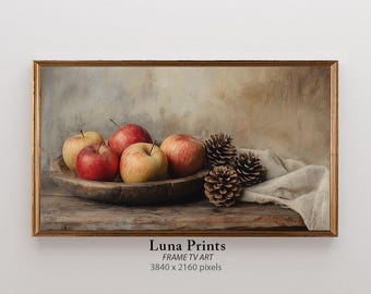 Arte de TV con manzanas de otoño, naturaleza muerta de frutas, DESCARGA DIGITAL, pintura artística de TV con marco de otoño, protector de pantalla para TV con marco Samsung