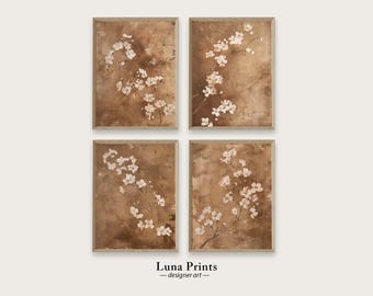 Botanical Gallery Wall Art Set of Four, Vintage Floral Art, PRINTABLE ART, Muted Fall Print Bundle