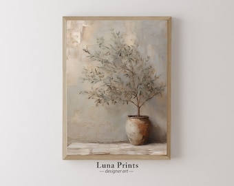 Olive Tree in Vessel Painting, PRINTABLE ART, Muted Toned Art