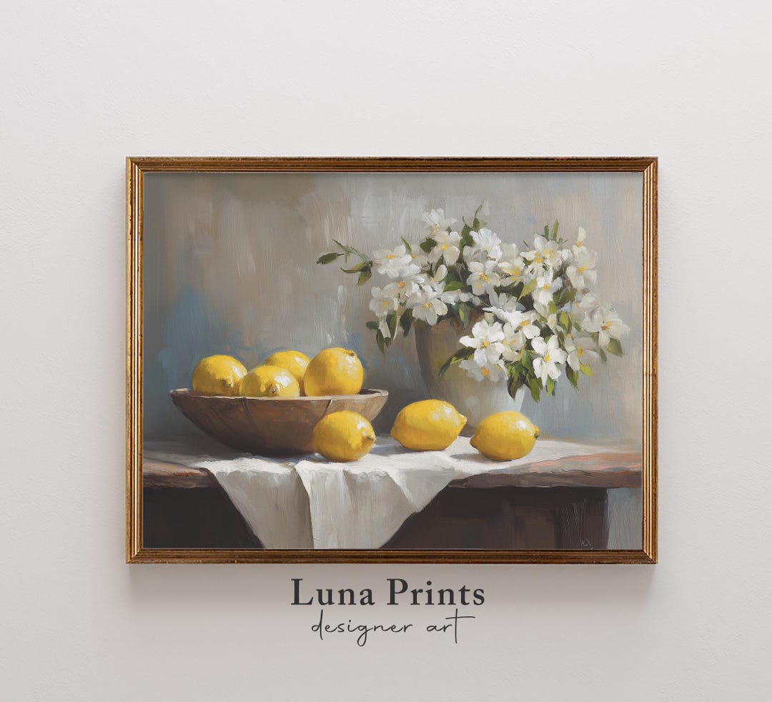 Lemon Art Spring Florals, Printable Fruit Wall Decor, Vintage Kitchen ...