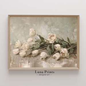 Tulips Painting, PRINTABLE ART, Floral Wall Decor for Living Room, Muted Toned Spring Floral Art