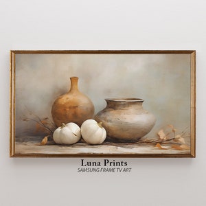 Autumn Frame TV Art | Pottery Still Life Painting | DIGITAL DOWNLOAD | Neutral Fall Pumpkin Art for Samsung tv