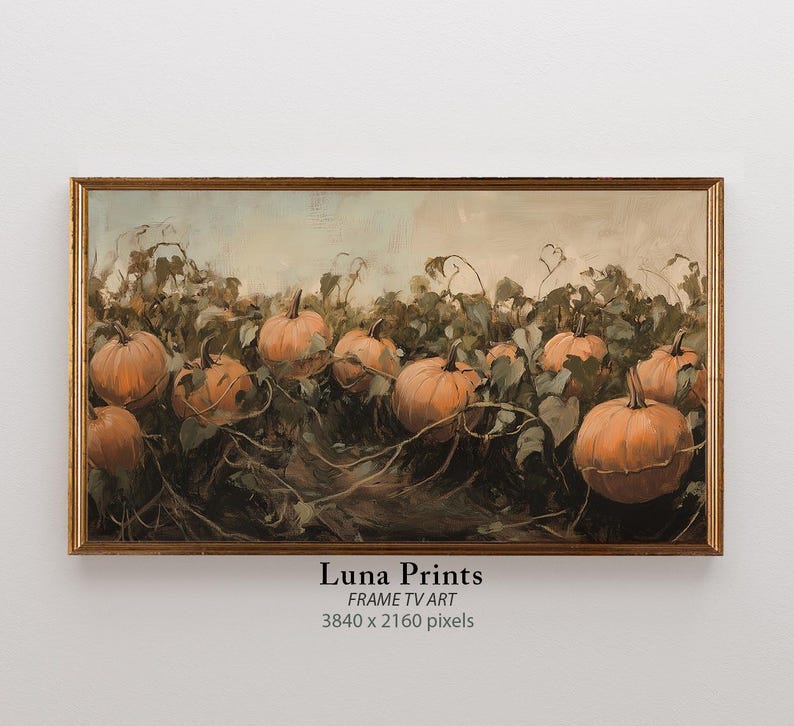 Pumpkin Patch Art for Frame TV, DIGITAL DOWNLOAD, Frame Tv Fall Art, Vintage Autumn Landscape, Halloween Samsung Frame Tv Screensaver image 7