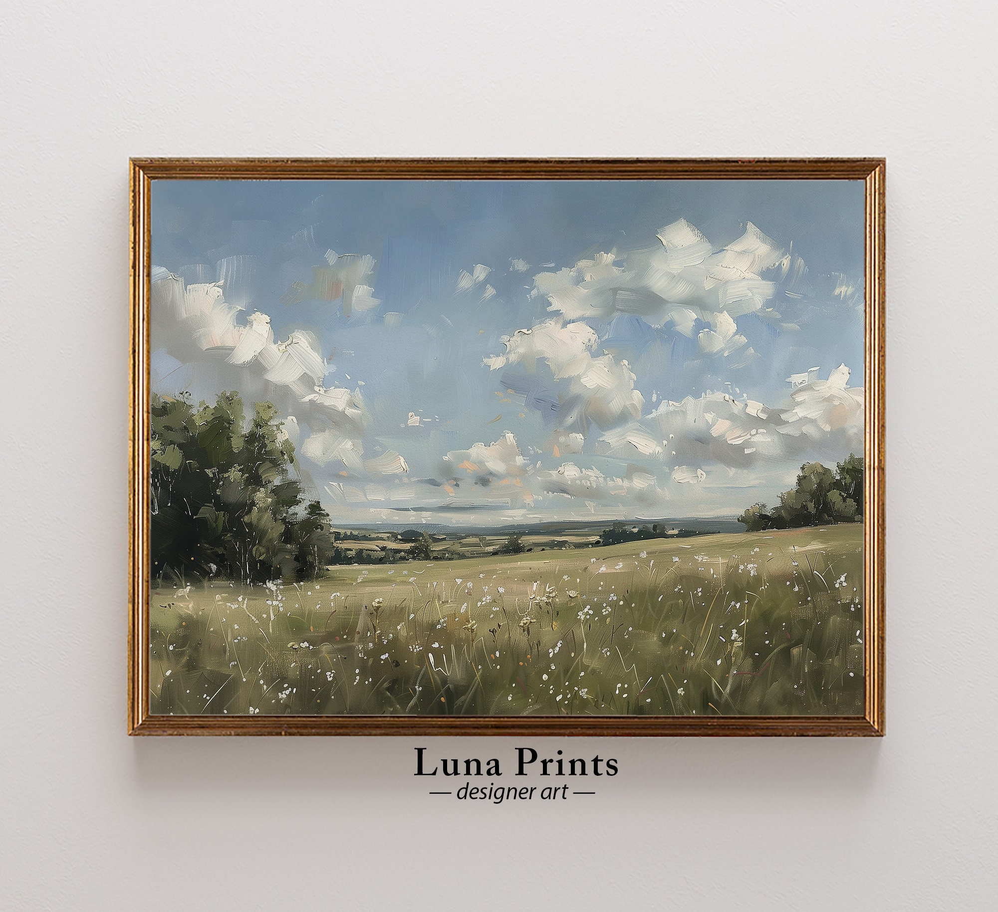 Summer Field Landscape Art, PRINTABLE ART, Vintage County Summer Field Landscape Art, PRINTABLE ART, Vintage County