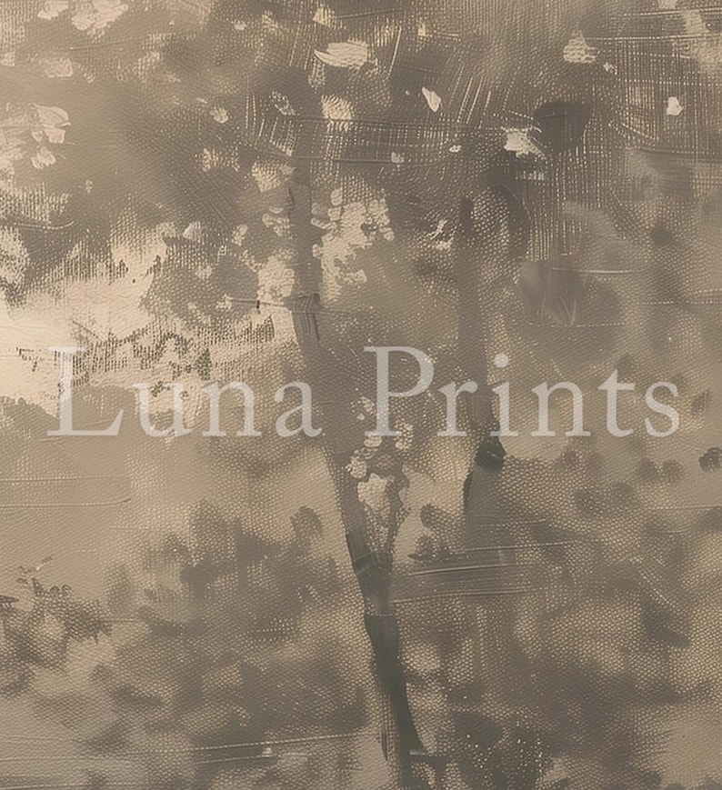 May include: A painting of a tree with a light brown background. The tree is painted in a light brown color with a darker brown trunk. The painting has a soft, hazy effect.