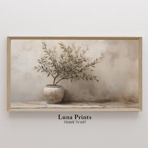 Olive Tree Painting TV Art, Pottery Still Life Painting, DIGITAL DOWNLOAD, Neutral Modern Organic Art for Samsung tv