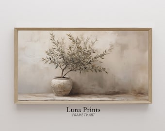 Olive Tree Painting TV Art, Ceramika Martwa natura Malarstwo, CYFROWE POBIERANIE, Neutralna Nowoczesna Sztuka Organiczna dla Samsung TV