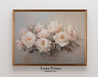 Pink Peonies Painting, PRINTABLE ART, Muted Toned Floral Art, Pink Art for Nursery
