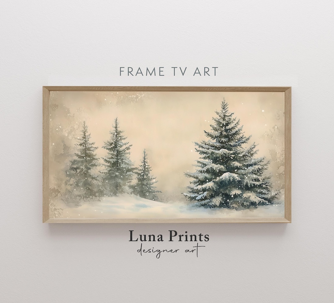 雪景色フレームTVアート、ヴィンテージクリスマスフレームTV、冬の木々