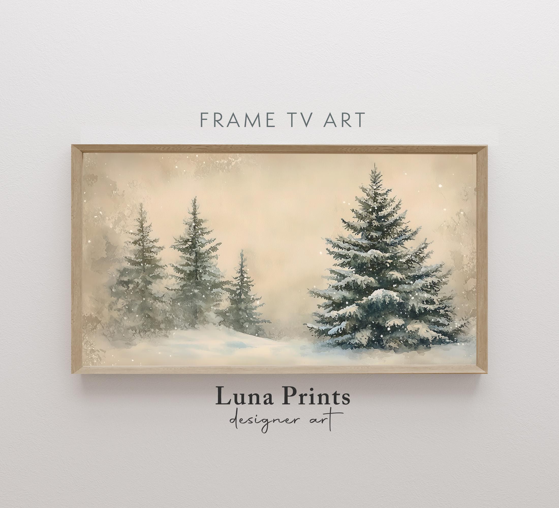 雪景色フレームTVアート、ヴィンテージクリスマスフレームTV、冬の木々