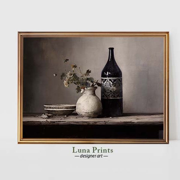 Vintage Pottery Still Life Painting  | PRINTABLE ART | Moody Still Life