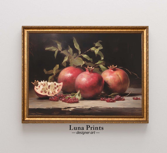 ザクロの絵画 | 印刷可能なアート | ムーディーな静物画 | ビンテージ