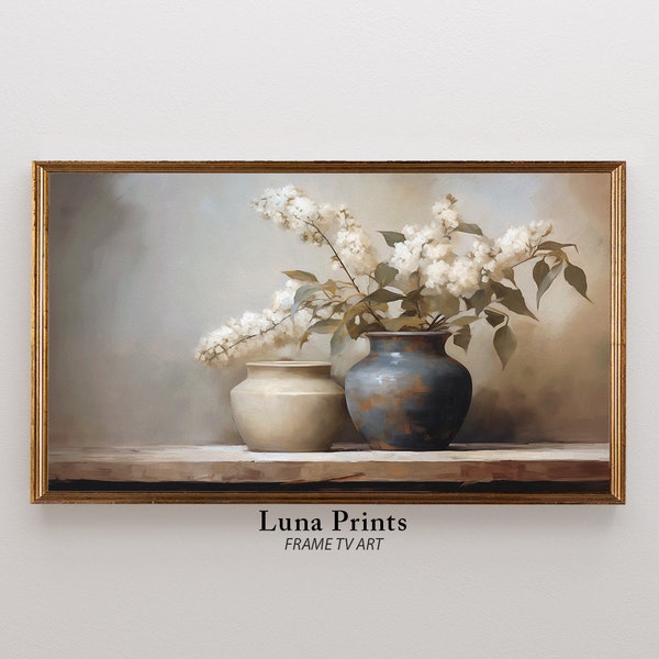 Spring Frame TV Art, Pottery Still Life Painting, DIGITAL DOWNLOAD, Neutral Art for Samsung tv