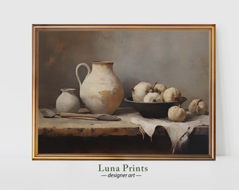 Pumpkins and Pottery Painting | PRINTABLE ART | Moody Still Life | Neutral Fall Art