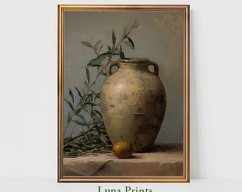 印刷可能なオリーブの枝が入った水差し | ヴィンテージ静物画 - Etsy 日本