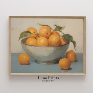Oranges Still Life Painting, PRINTABLE ART, Vintage Fruit Still Life, Light Toned Art for Kitchen, Spring Art Print