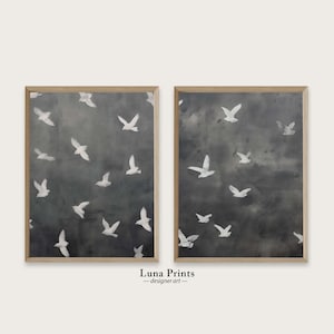 Bird Flock Painting Set of Two, PRINTABLE ART, Vintage Bird Art, Modern Coastal Art Prints, Muted Toned Art