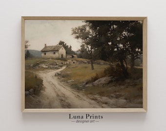 Country Scene Landscape Painting, PRINTABLE ART, Vintage Landscape Art, Art for Living Room